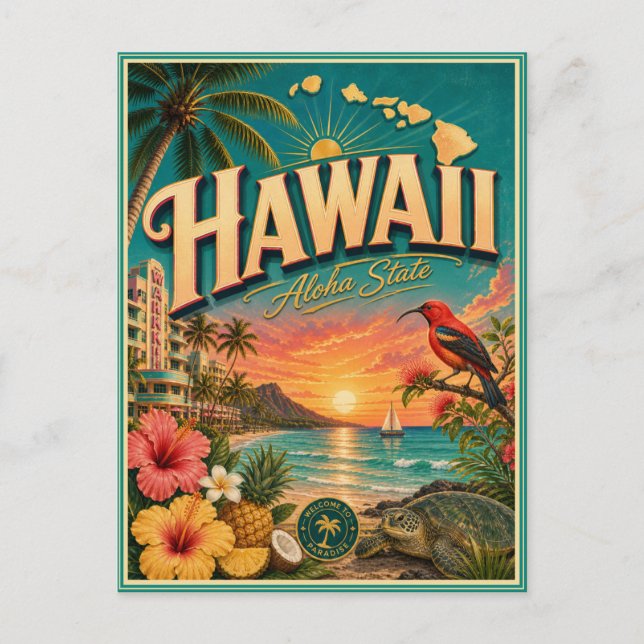 Carte postale souvenir de voyage rétro d'Hawaï (Devant)