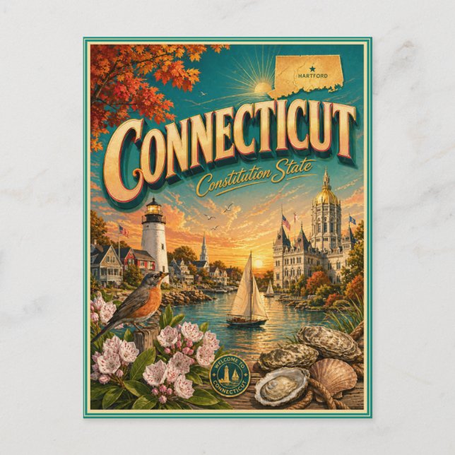 Carte postale souvenir de voyage rétro du Connecti (Devant)