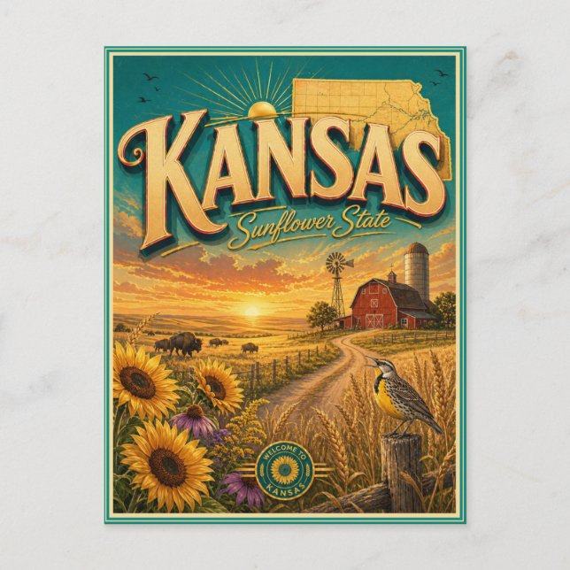 Carte postale souvenir de voyage rétro du Kansas (Devant)