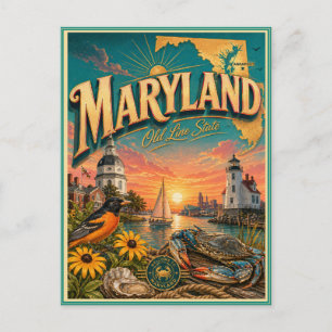 Carte postale souvenir de voyage rétro du Maryland
