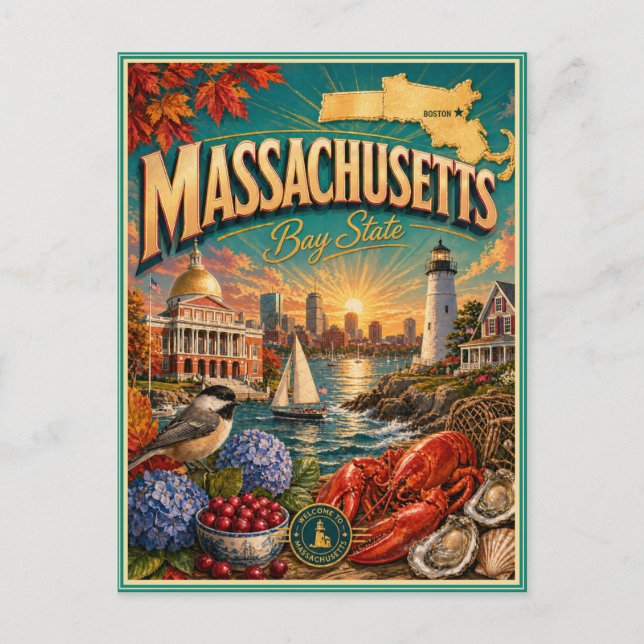 Carte postale souvenir de voyage rétro du Massachu (Devant)