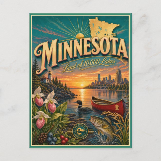 Carte postale souvenir de voyage rétro du Minnesot (Devant)