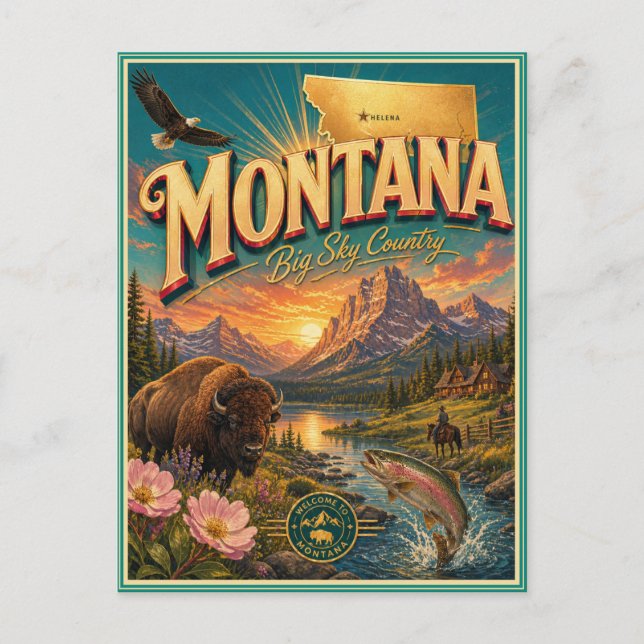 Carte postale souvenir de voyage rétro du Montana (Devant)