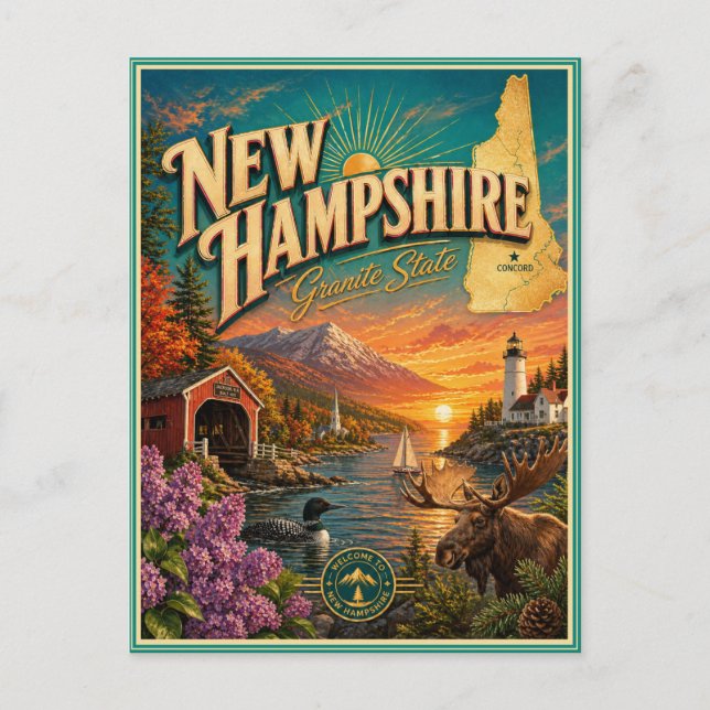 Carte postale souvenir de voyage rétro du New Hamp (Devant)