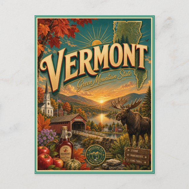 Carte postale souvenir de voyage rétro du Vermont (Devant)
