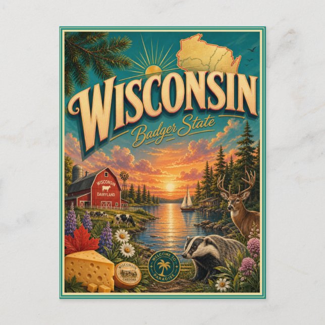 Carte postale souvenir de voyage rétro du Wisconsi (Devant)