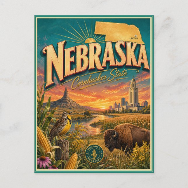 Carte postale souvenir de voyage rétro Nebraska (Devant)