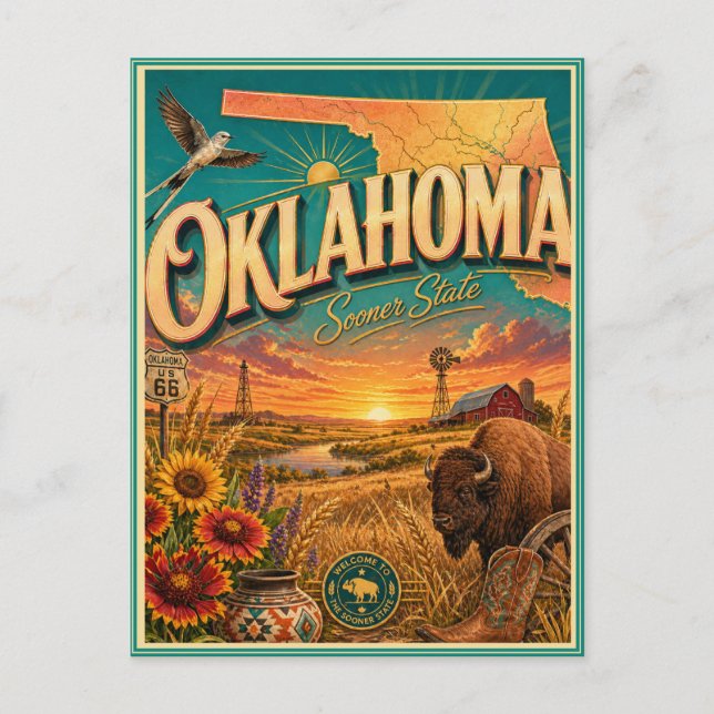 Carte postale souvenir de voyage rétro Oklahoma (Devant)