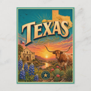 Carte postale souvenir de voyage rétro Texas