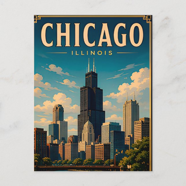 Carte Postale Souvenirs emblématiques de la skyline de Chicago (Devant)