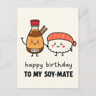 Carte Postale Soy-Mate Birthday Card – Cute Sushi & Soy Sauce