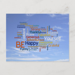 Carte Postale Soyez heureux Word Cloud dans Blue Sky Inspire