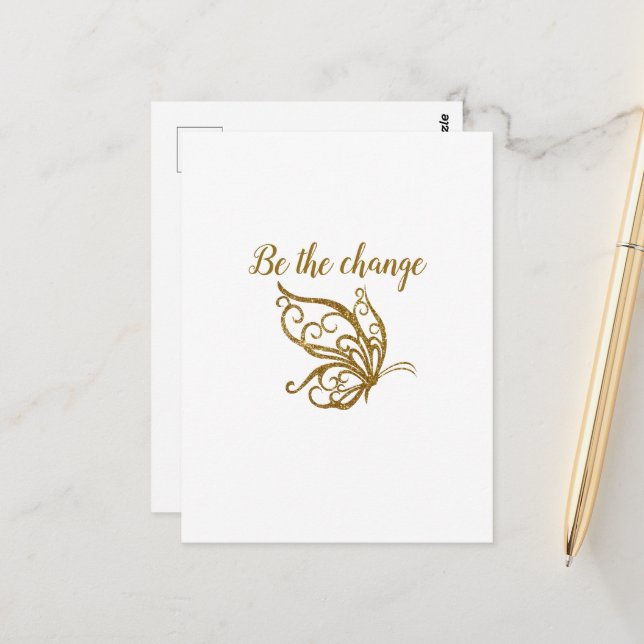 Carte Postale Soyez le Change Gold Butterfly Design (Devant/Arrière en situation)