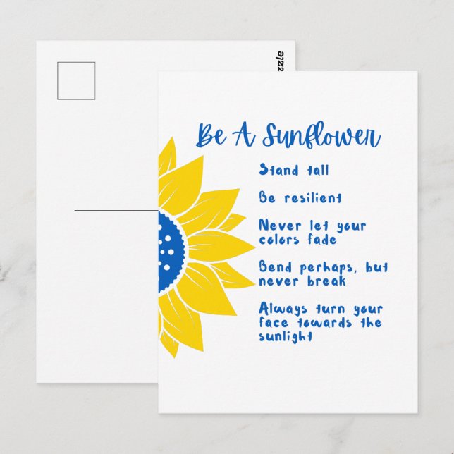 Carte Postale Soyez un mot tournesol Art Ukraine couleurs (Devant / Derrière)