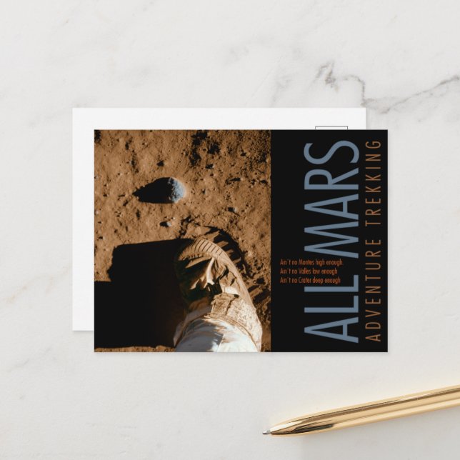 Carte Postale Space Boot Orange All Mars Trekking Adventure (Devant/Arrière en situation)