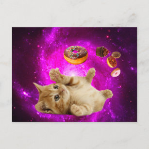Carte Postale Space cat et les beignets volants