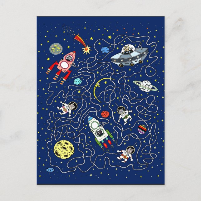 Carte Postale Space Cats jeu de labyrinthe pour enfants (Devant)