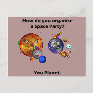 Carte Postale Space Party Planet Funny College Plaisanterie humo