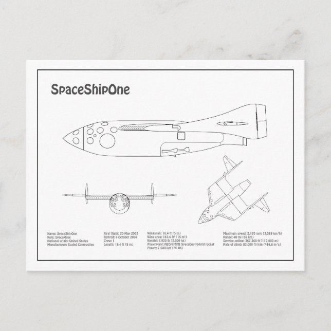 Carte Postale SpaceShipOne - Plans de dessin plan d'avion BD (Devant)