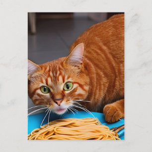 Carte Postale Spaghetti mangeant des chats de gingembre