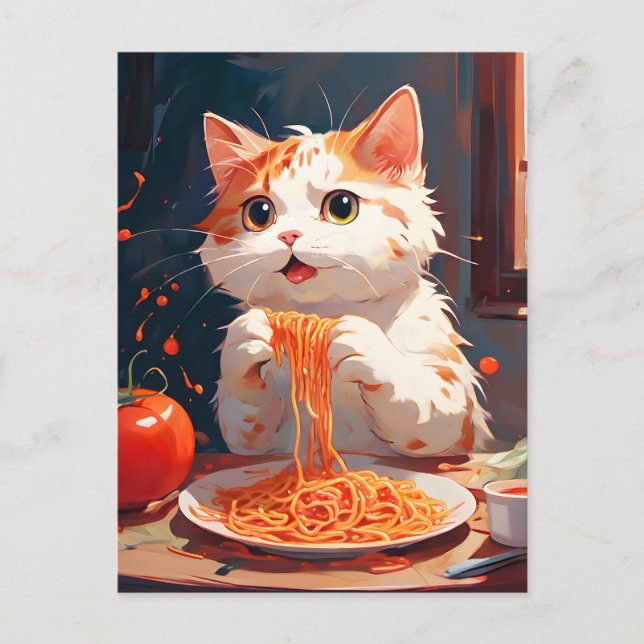 Carte Postale Spaghetti mangeur de chat (Devant)