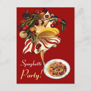 CARTE POSTALE SPAGHETTI PARTY DANCE, CUISINE ITALIENNE ET TOMATE