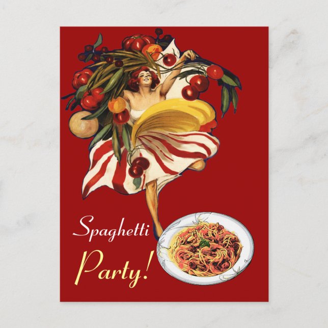 CARTE POSTALE SPAGHETTI PARTY DANCE, CUISINE ITALIENNE ET TOMATE (Devant)