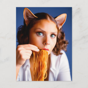 Carte postale Spaghetti pour chat humain