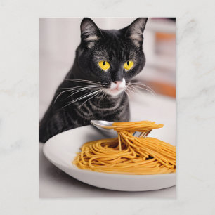Carte postale Spaghetti pour chat noir
