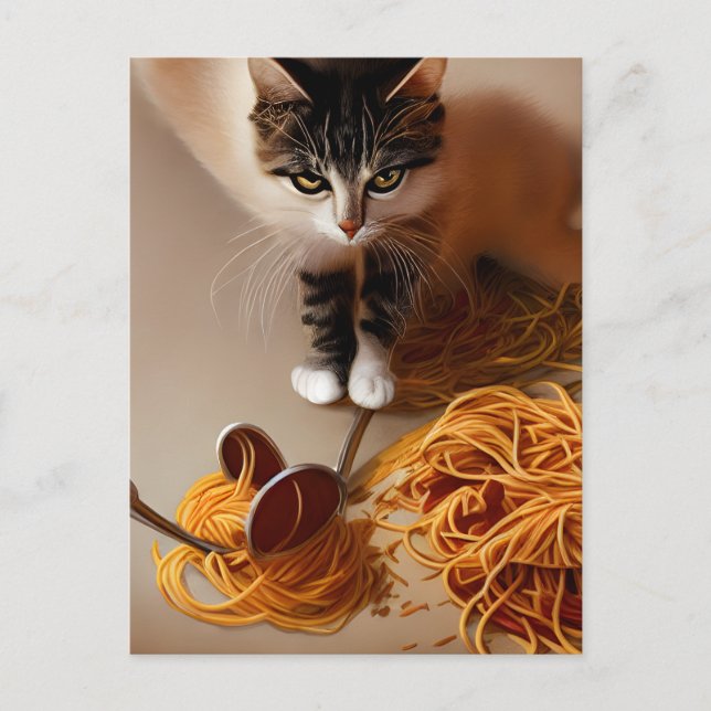 Carte postale Spaghetti pour manger des chats (Devant)