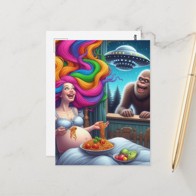 Carte Postale Spaghetti So Yummy Je n'ai aucune idée de ce qui e (Devant/Arrière en situation)