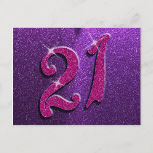 Carte postale Sparkle 21e Anniversaire rose et vio