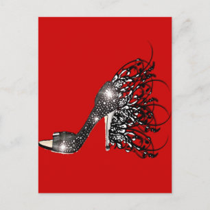 Carte Postale Sparkling Black Stiletto sur rouge