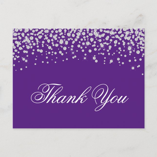 Carte Postale Sparkly Faux Diamonds Royal Purple Merci (Devant)