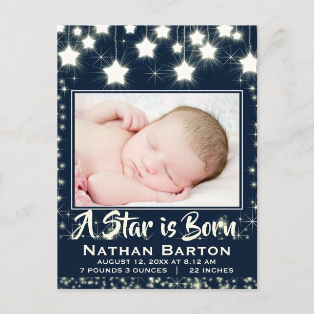 Carte Postale Sparkly Stars Baby Photo Frame Faire-part de naiss (Devant)