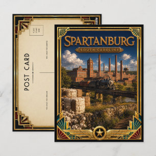 Carte Postale Spartanburg Caroline du Sud Art Déco Doré Vintage