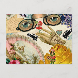 Carte Postale Spectacles de fanes en dentelle et fleurs