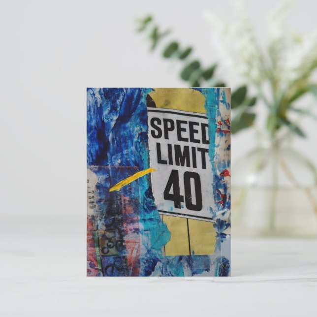 Carte Postale Speed Limit mixed media collage (Debout devant)
