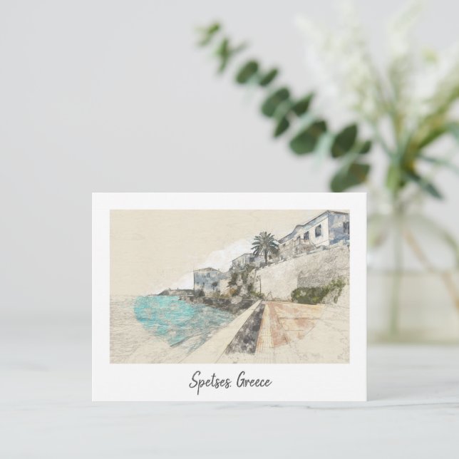 Carte Postale Spetses Island Grèce Vintage - Art de Voyage rétro (Debout devant)