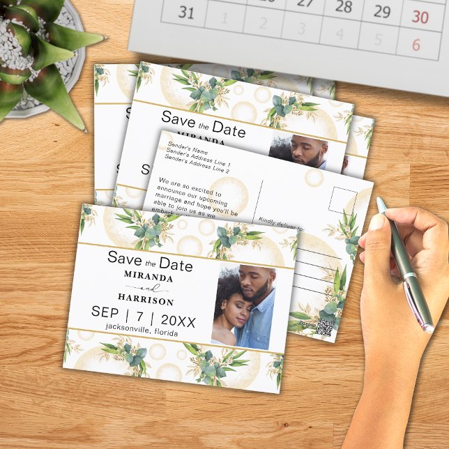 Carte Postale Sphères dorées et faire-part de mariage botanique  (Créateur téléchargé)