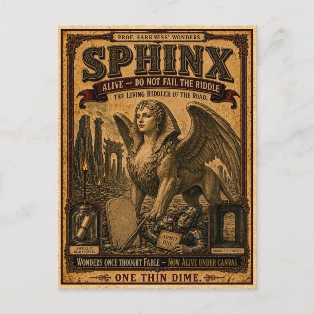 Carte Postale Sphinx, Monstre de Cirque Vintage (Devant)