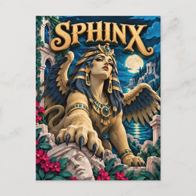 Carte Postale Sphinx, Monstre en Papier Découpé (Devant)