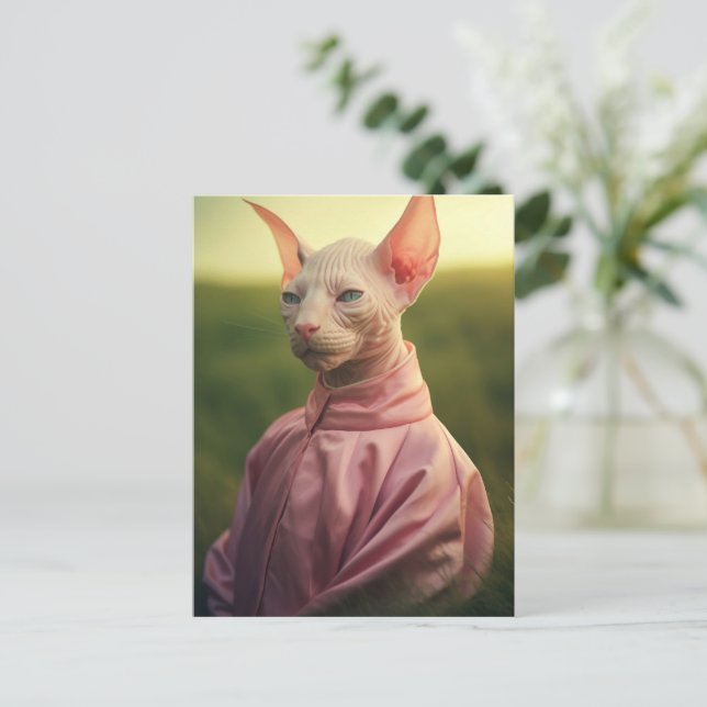 Carte Postale Sphynx Cat in Outfit – Playful Nature Art (Debout devant)