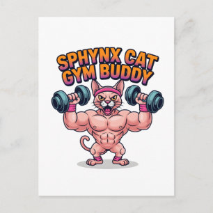 Carte Postale Sphynx Musclé Gym Buddy Chat Dessin Animé