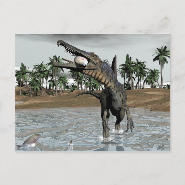 Carte Postale Spinosaurus dinosaure mangeur poisson - rendu 3D (Devant)