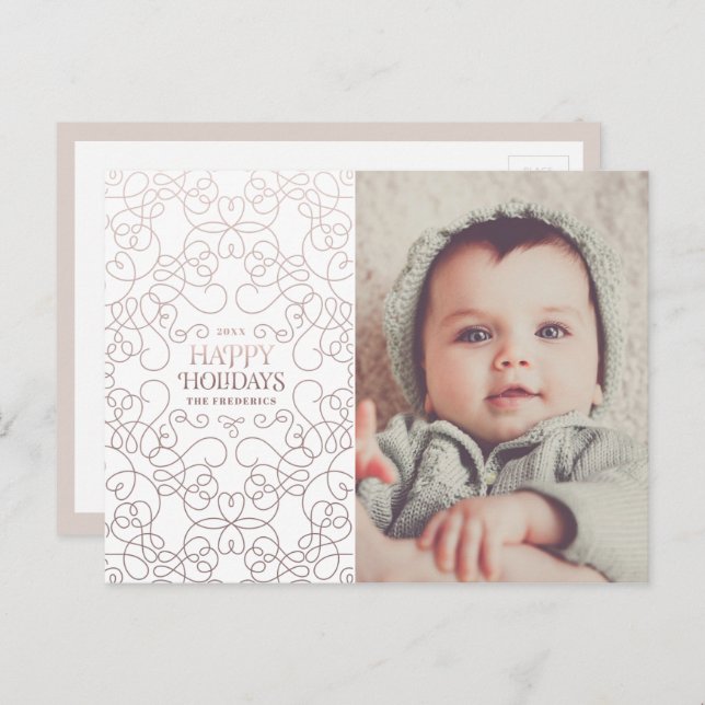 Carte Postale Spirales Exquises dans la Fête de Noël en Bronze (Devant / Derrière)