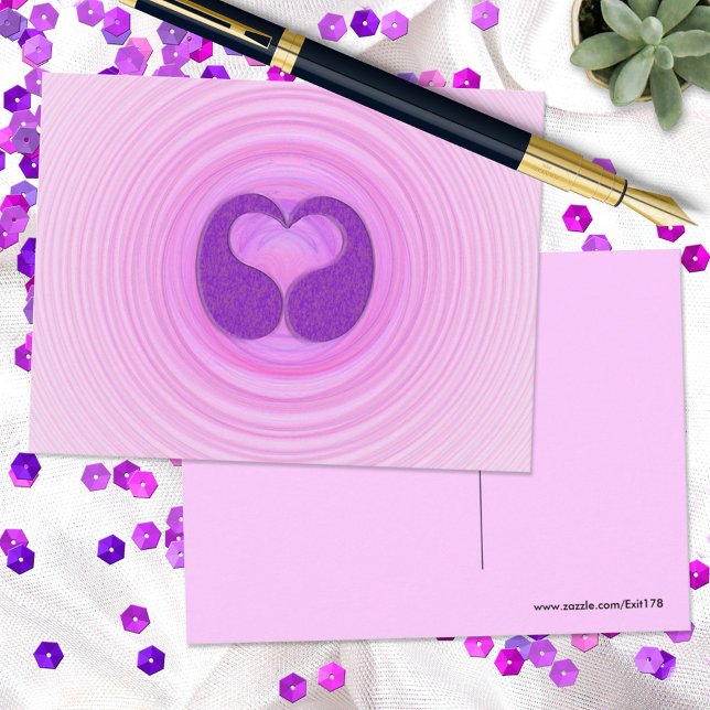 Carte Postale Spirales roses Cœur violet devant dos blanc (Créateur téléchargé)