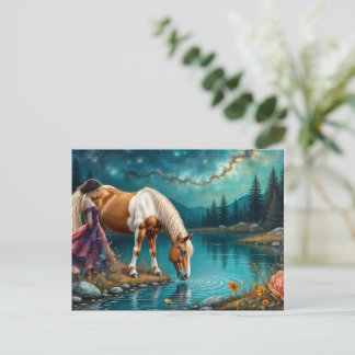 Carte Postale Spirit of Woman and a Palomino horse at Water
