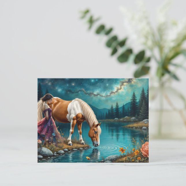 Carte Postale Spirit of Woman and a Palomino horse at Water (Debout devant)