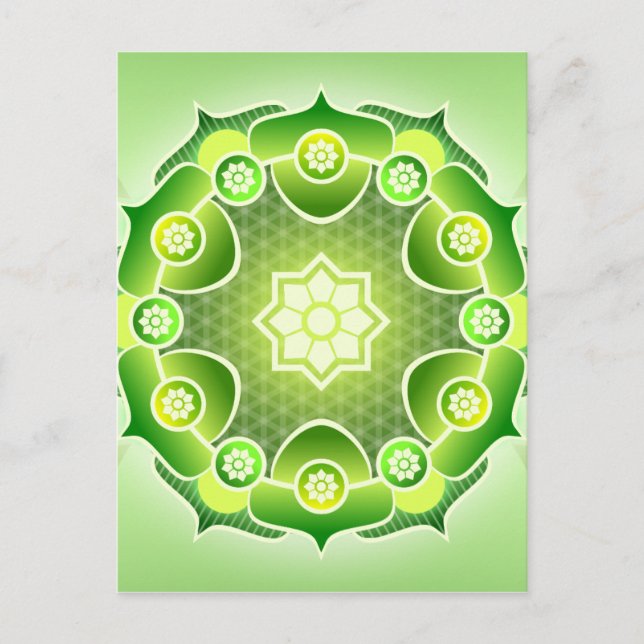 Carte Postale Spirituel Abstrait Vert Mandala Coeur Chakra (Devant)